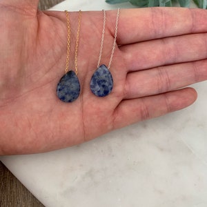 Teardrop Blue Sodalite necklace | natural stone pendant necklace | teardrop blue stone necklace | teardrop Blue Sodalite Jewelry |