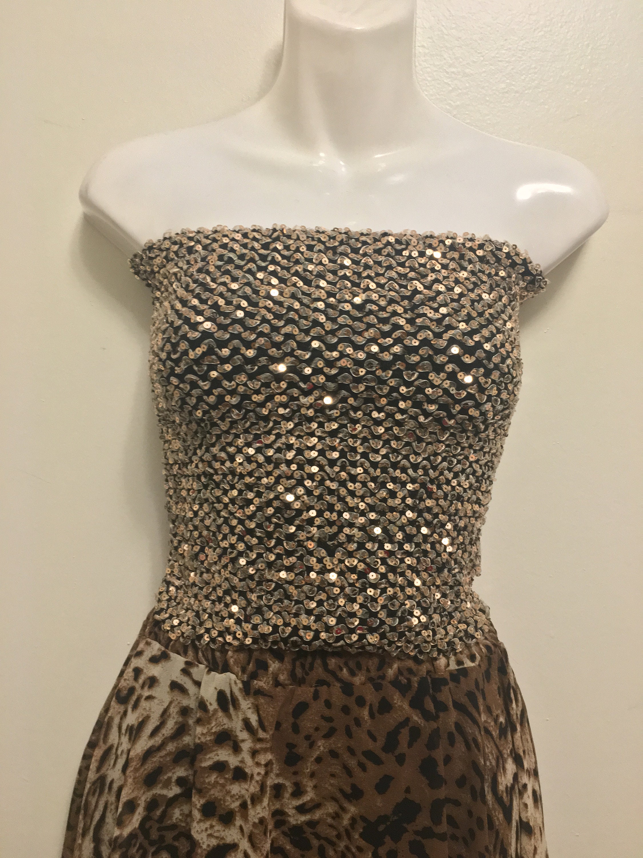 Gold Sequin Stretchy Strapless Tube Top Size XXS XS Etsy