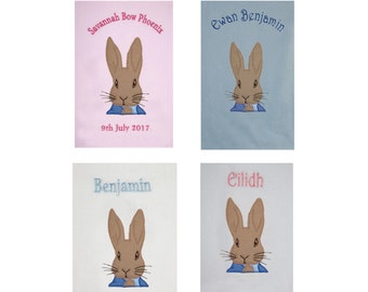 Peter Rabbit Head Personalised Super Soft Fleece Baby Blanket - Choice of blanket colours available at checkout.