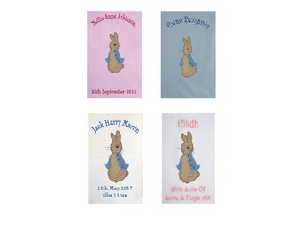 Peter Rabbit Personalised Super Soft Fleece Baby Blanket - Choice of blanket colours available at checkout.