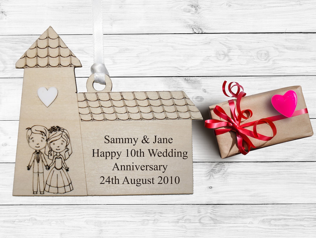 10th TIN Wedding Anniversary Gift Personalised and Engraved White Heart