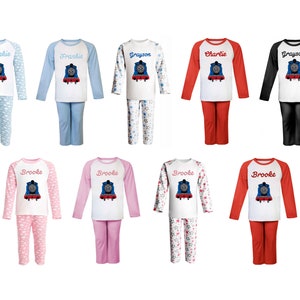 THOMAS THE TANK Personalised Pyjama Set Embroidered with The Name of Your Choice – First Name Only - Choice of 8 Styles to choose from