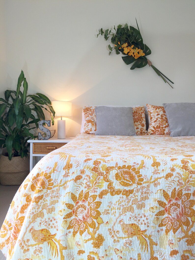 White Kantha Quilt Organic Cotton Kantha Pillowcase The Birdie