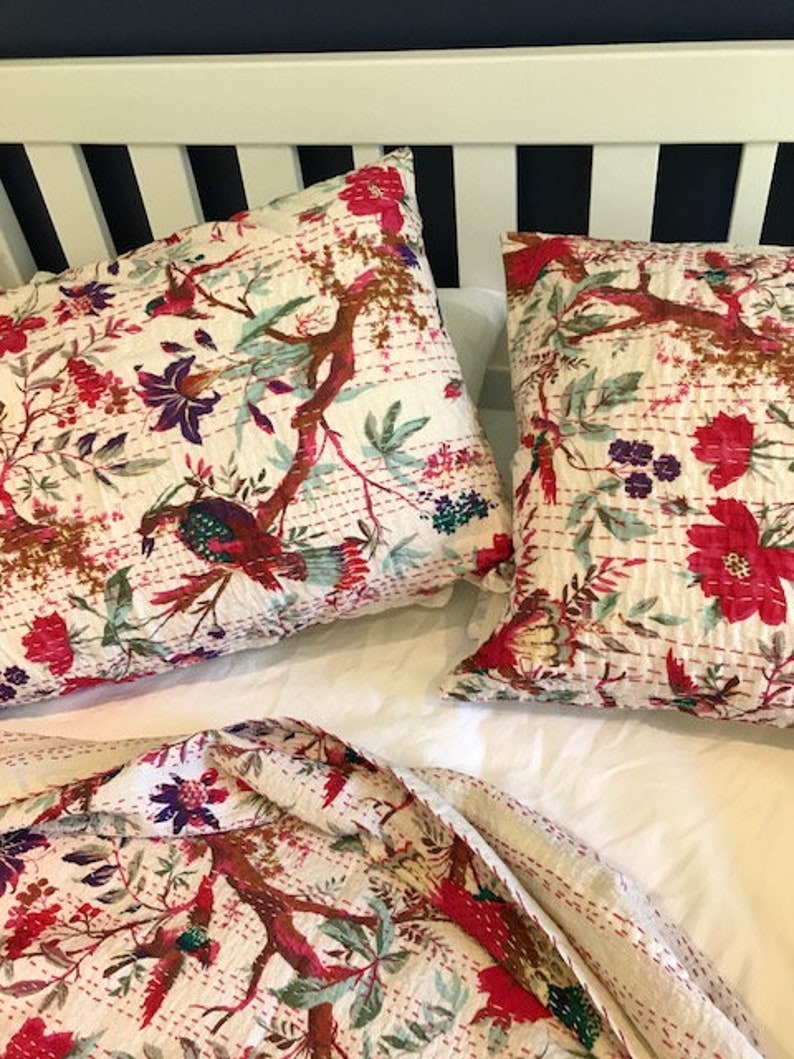 White Kantha Quilt Organic Cotton Kantha Pillowcase The Birdie