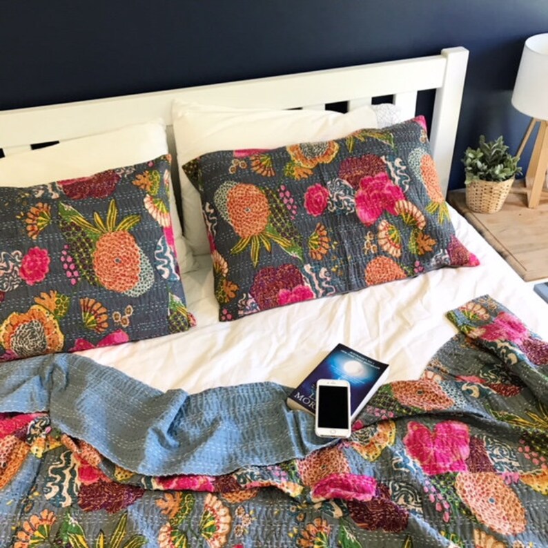 White Kantha Quilt Organic Cotton Kantha Pillowcase The Birdie