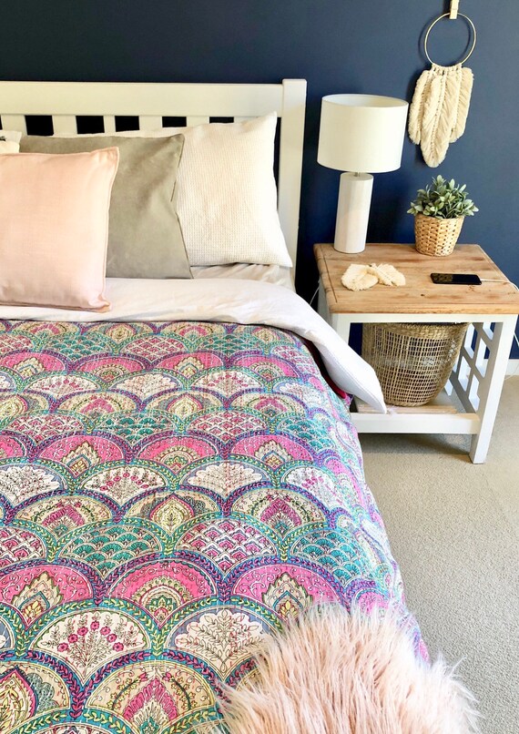 Queen King Bedding Set Organic Cotton Kantha Quilt The Etsy
