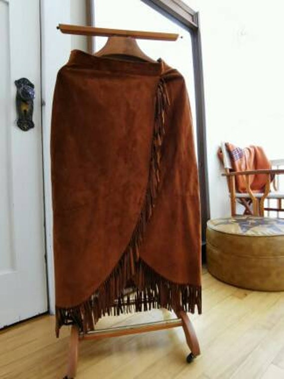 Vintage Danier Suede Fringed Wrap Skirt / Long Ski