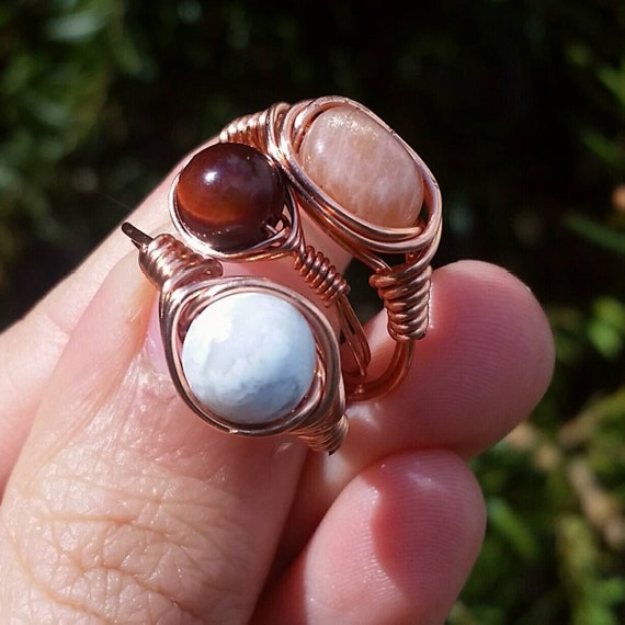 Various Crystals GOLD Copper Wire Ring