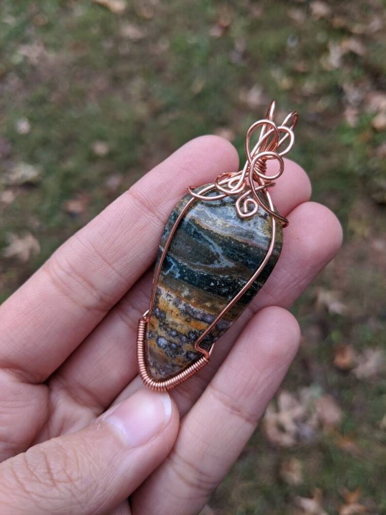 Large Ocean Jasper Pendant in Rose Gold Copper