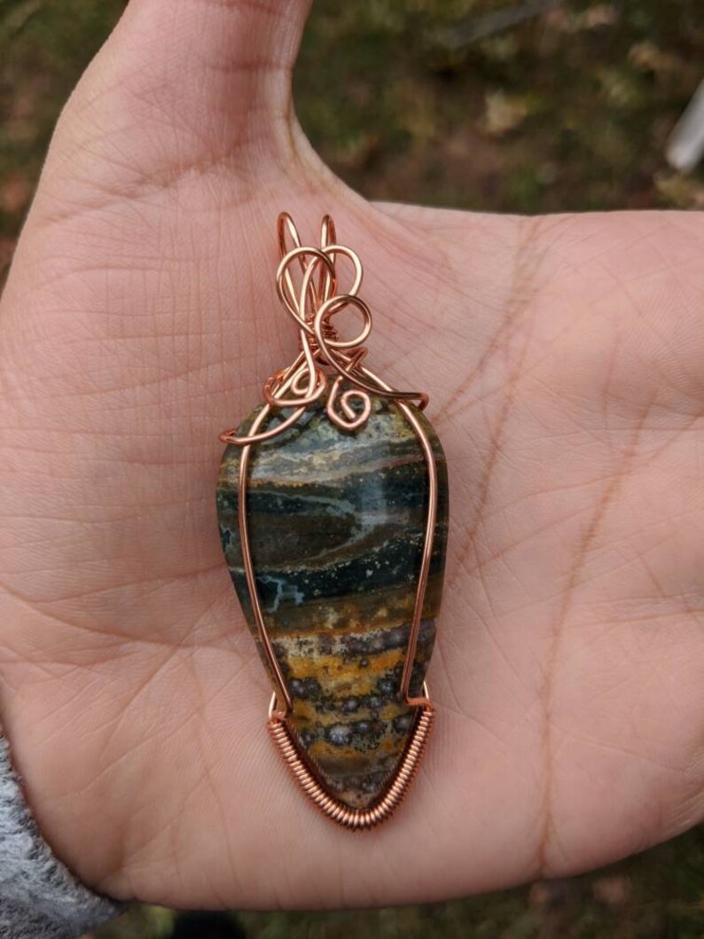 Large Ocean Jasper Pendant in Rose Gold Copper