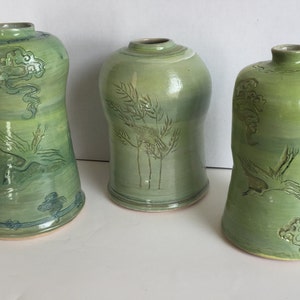 Crane and Clouds Celadon Vases 3 options