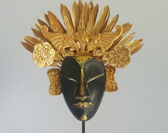 Balinese Janger dancer mini mask | tribal ornaments | tribal handmade store | bali decor | handmade gift for her | antique gold color