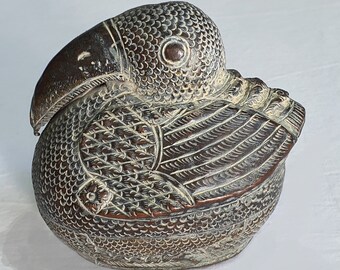 hand beaten copper Beautiful little Pelican bird box