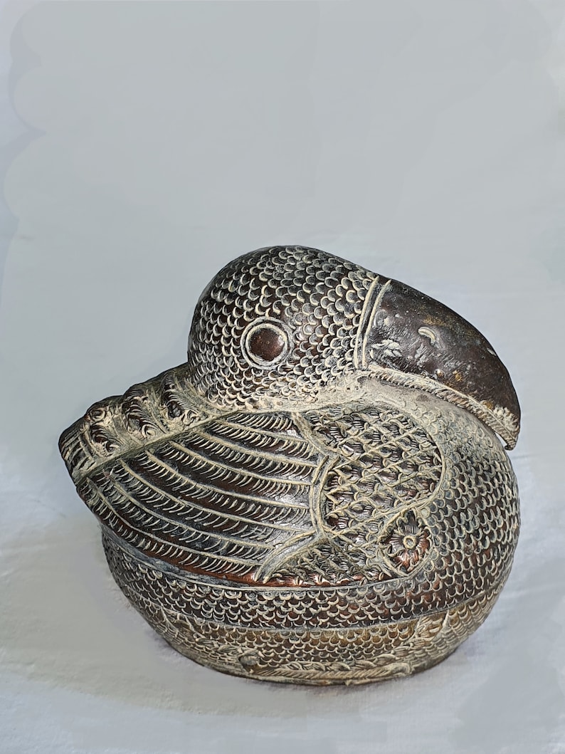 hand beaten copper Beautiful little Pelican bird box