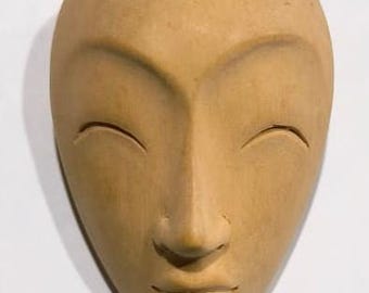 Hand Carved Balinese Wood Mask • Natural Wooden Wall Decor • Bali Tribal Doll Mask • Boho Home Art