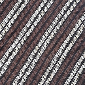 May include: A brown and white patterned fabric with a diagonal stripe design. The fabric has a subtle texture and a traditional look.
