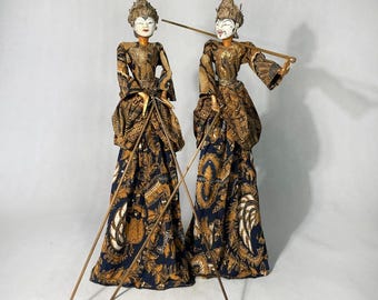 Handmade Wayang Golek Puppet Pair | Balinese Art Dolls | Boho Wall Décor | Ships to Australia
