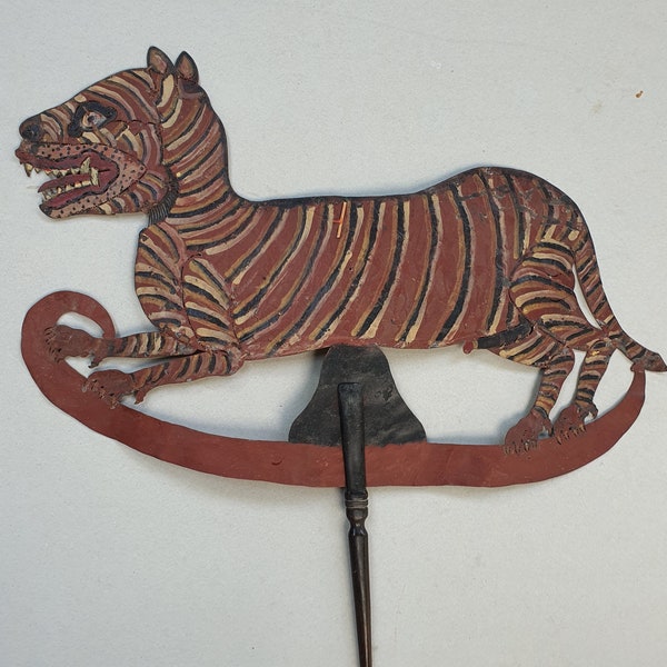 Vintage tiger shadow puppet from Central Java