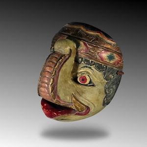 Sällsynt vintage Ganesha - elefantmask | Handmålad javanesisk Wayang samlarobjekt