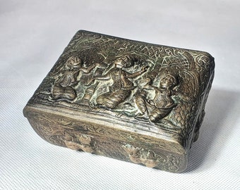 Boîte originale en cuivre de Bagan des années 40 avec statue de la divinité