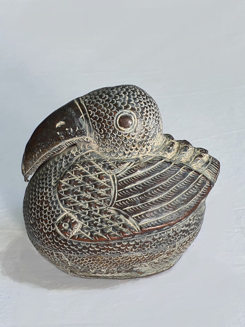 hand beaten copper Beautiful little Pelican bird box