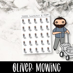 Oliver: Mowing // Planner Stickers // Character Stickers // Mowing Stickers