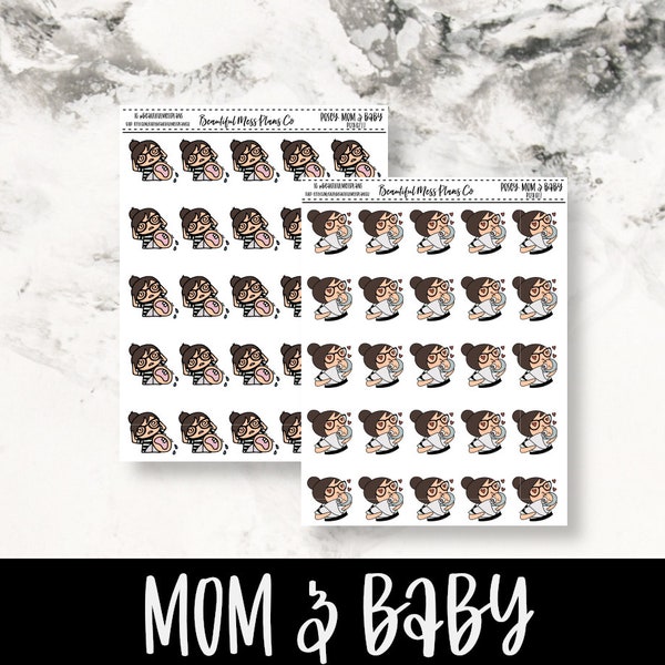 Posey: Mom & Baby // Planner Stickers // Character Stickers // Mom Stickers // Baby Stickers
