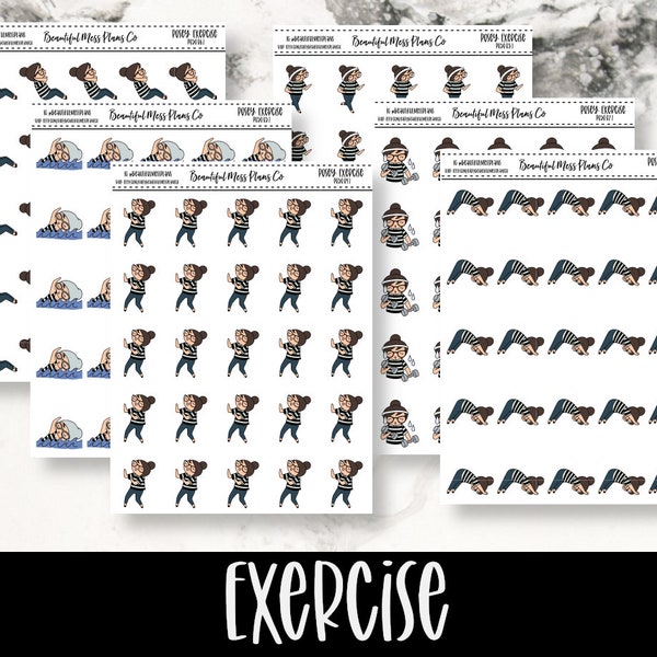 Posey: Exercise // Planner Stickers // Character Stickers // Fitness Stickers // Swim // Exercise // Workout // Weights // Dance