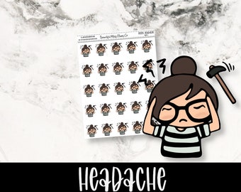 Posey: Headache // Planner Stickers // Character Stickers // Headache Stickers // Sick Stickers