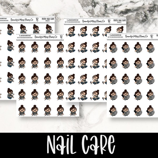 Posey: Nail Care // Planner Stickers // Character Stickers // Nail Stickers // Pamper Stickers // Self Care Stickers // Manicure // Pedicure