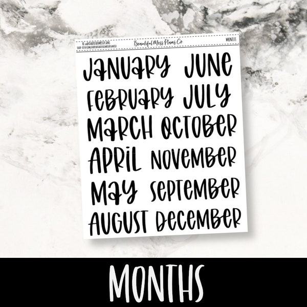 Month Planner Stickers // Script Stickers // Month Stickers