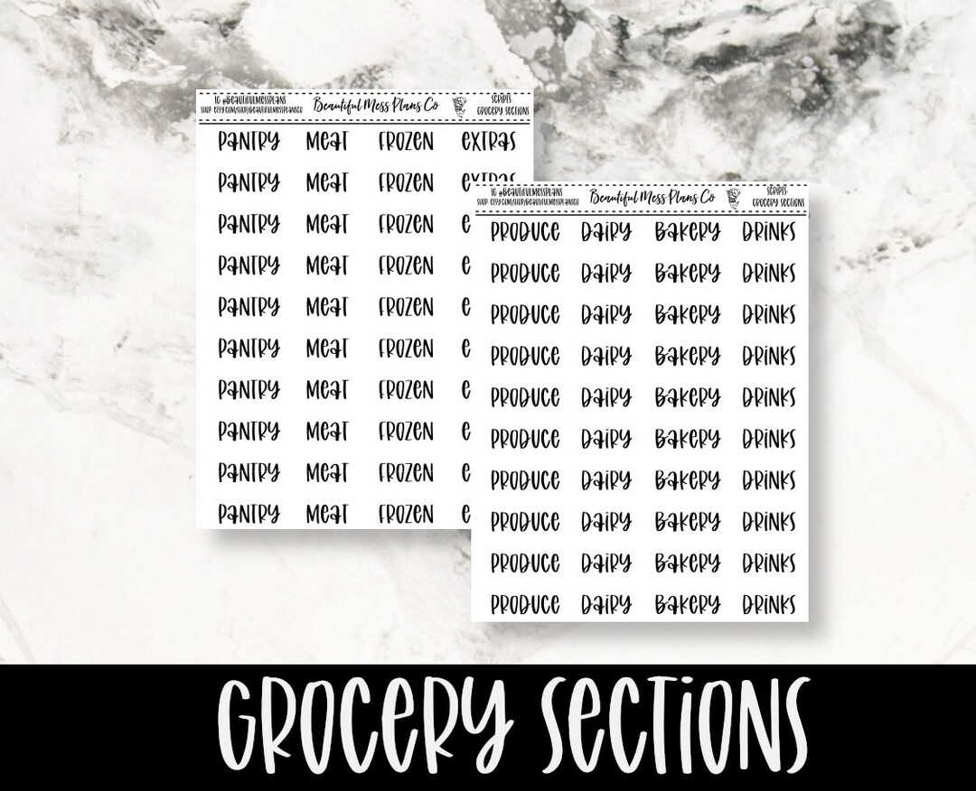 Grocery Sections Planner Stickers // Script Stickers - Etsy