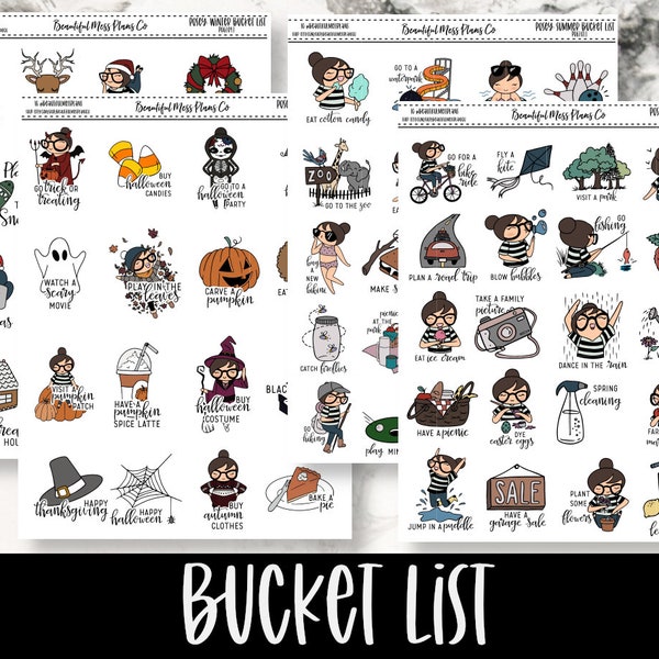 Posey: Bucket List // Planner Stickers // Character Stickers // Seasonal Stickers // Bucket List Stickers