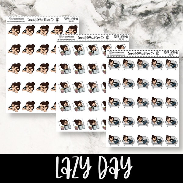 Posey: Lazy Day // Planner Stickers // Character Stickers // Lazy Day // Nap Stickers // Relax Stickers