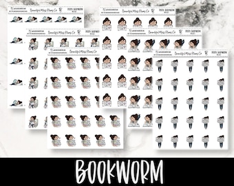 Posey: Bookworm // Planner Stickers // Character Stickers // Book Stickers // Reading Stickers