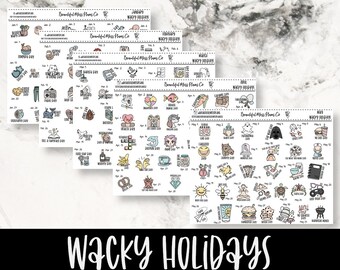 Wacky Holidays: January - May // Planner Stickers // Character Stickers