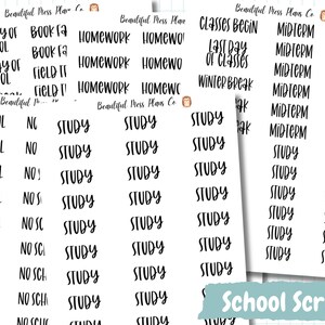 School Script Planner Stickers: Homework, Study, School Events