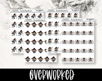 Posey: Overworked // Planner Stickers // Character Stickers // Overworked Stickers // Work Stickers