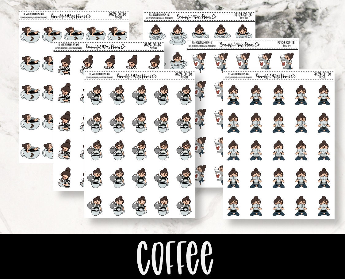 Posey: Coffee // Planner Stickers // Character Stickers // Coffee Stickers