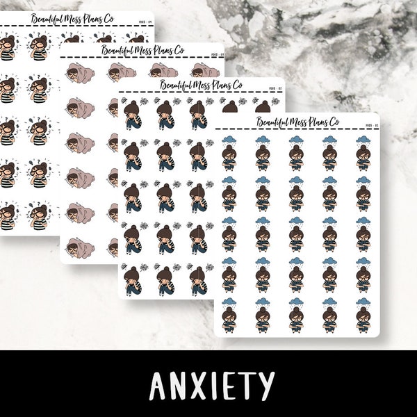 Posey: Anxiety // Planner Stickers // Character Stickers // Anxious Stickers // Anxiety Stickers // Upset Stickers // Moods Stickers