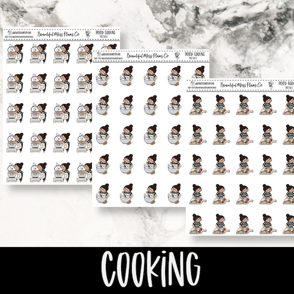 Posey: Cooking // Planner Stickers // Character Stickers // Cooking Stickers // Food Stickers // Adulting Stickers