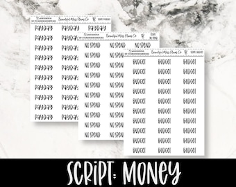 Pegatinas de planificador de día de pago // Pegatinas de guión // Pegatinas de dinero // Pegatinas de finanzas // Día de pago // Presupuesto // Sin gastos