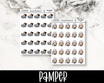 Posey: Pamper // Planner Stickers // Character Stickers // Pamper Stickers // Self Care Stickers // Face Mask Stickers // Bath Stickers