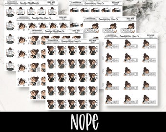 Posey: Nope // Planner Stickers // Character Stickers // Nope Stickers // Reschedule // Canceled