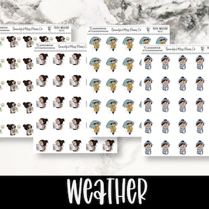 Posey: Weather // Planner Stickers // Character Stickers // Weather Stickers // Cold // Rain // Hot // Summer