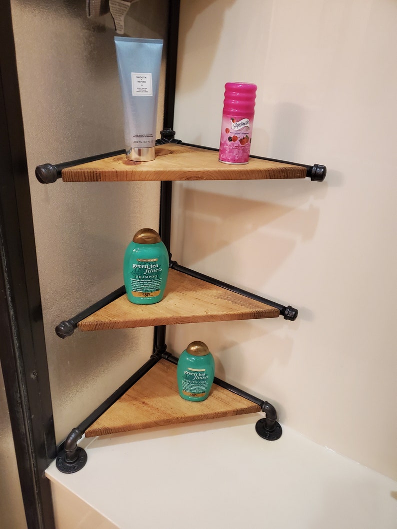 Pipe and wood corner shelf unit Etsy
