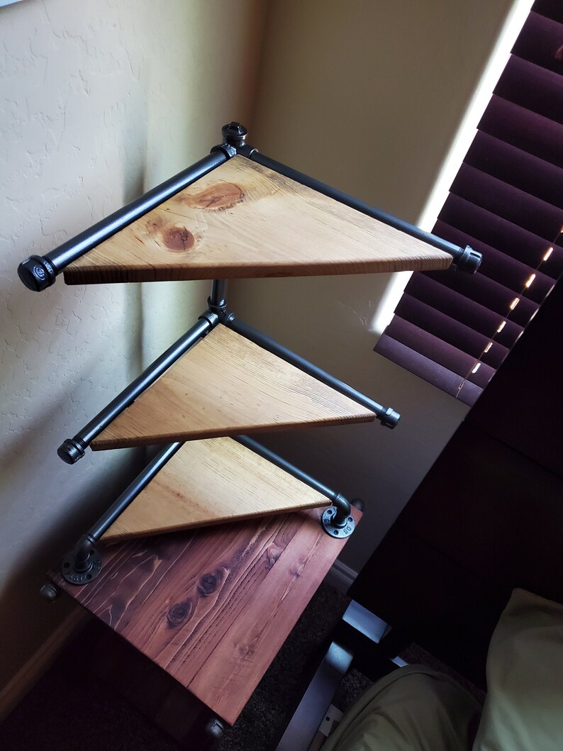 Pipe and wood corner shelf unit Etsy