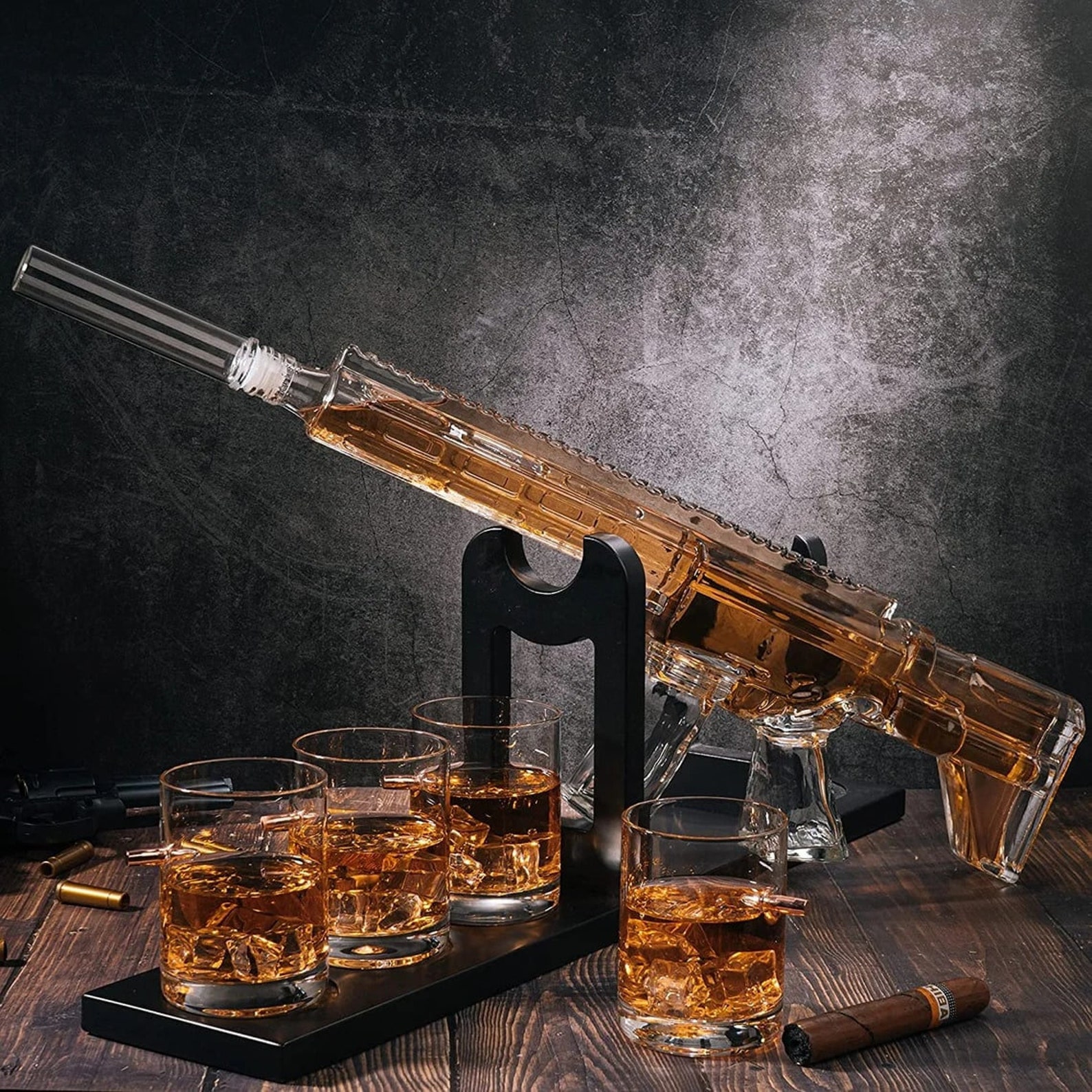 AR15 Whiskey Gun Decanter Set 1000 Ml & 4 12oz Bullet Glasses Etsy
