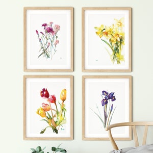 Yellow daffodil watercolor art print floral art print flower artwork, daffodil watercolour painting spring flowers wall art