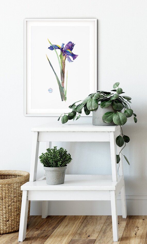 Blue Purple Iris Floral Wall Art Print From Original Flower Etsy